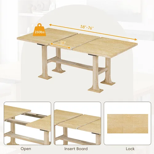 Vista 5 de Juego de mesa de comedor extensible de 6 piezas, juego de mesa de comedor para 6 personas con caballete de banco, juego de mesa de cocina con 4