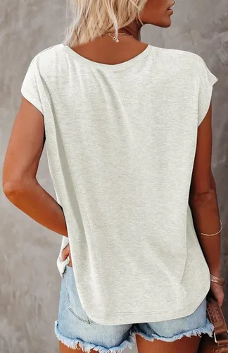 Vista 2 de Kaupun Womens V Neck Tank Tops Cap Sleeve Summer Tshirts