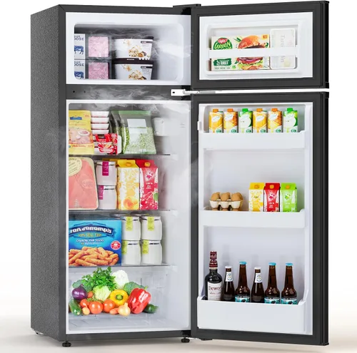 Vista 10 de Mini refrigerador de 4.5 pies cúbicos con congelador, refrigerador compacto de 2 puertas, refrigerador pequeño con termostato ajustable de energía