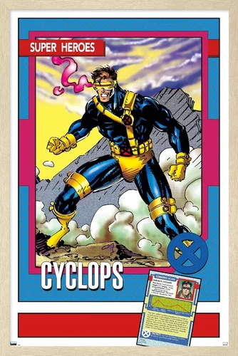 Vista 7 de Trends International Marvel Trading Cards - Póster de pared de cíclope, 14.725 x 22.375 pulgadas, versión enmarcada de madera de granero