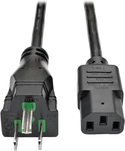 Vista 9 de Tripp Lite Cable de alimentación médico hospitalario, 13A, 16AWG, 5-15P a C13, transparente, 15 pies (P006-015-HG13CL), negro