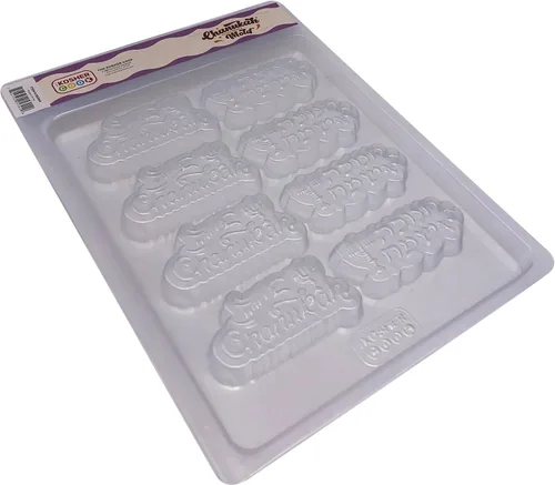 Vista 5 de The Kosher Cook Moldes de chocolate de Hanukkah, feliz Janucá formó moldes plásticos para el chocolate
