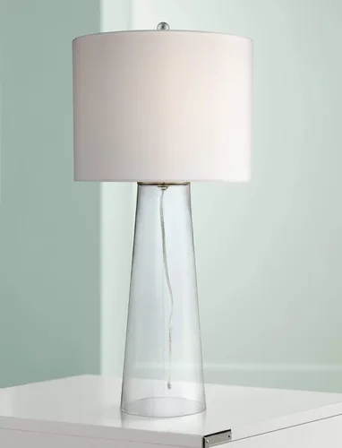 Vista 2 de 360 Lighting Marcus - Lámpara de mesa de columna estrecha grande de 30" de altura moderna costera para extremo de mesa. Lámpara de vidrio Single