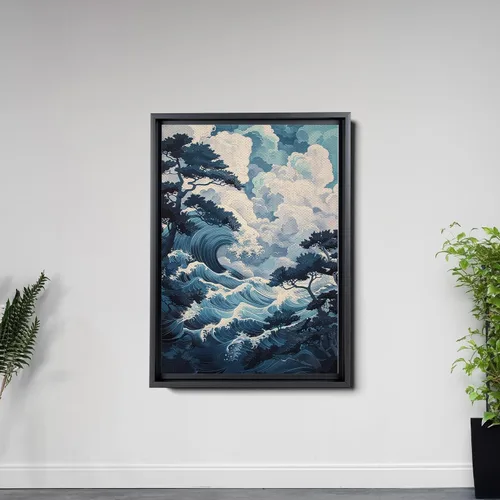 Vista 4 de Canvas Print Canvas Framed Canvas Wall Art Wood Panel Retro Wave Art A Storm Wall Art Print Sea Wave In The Night And Trees Stormy Waves Art Canvas