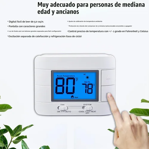 Vista 7 de Termostato no programable para el hogar - Multietapa 2H/2C, con gran pantalla LCD de temperatura y humedad ambiente