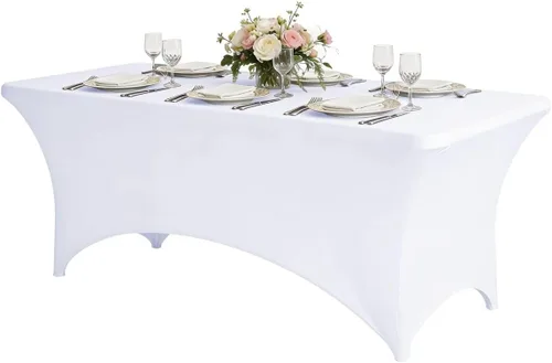 Vista 28 de CWK - Funda de mesa de elastano elástica impermeable de 4 pies para mesas rectangulares - Mantel elástico ajustable para mesas plegables, tela