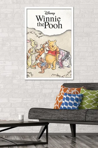 Vista 2 de Trends International Disney Winnie The Pooh - Póster de pared con dibujo grupal, 34 pulgadas de largo x 22.4 pulgadas, versión enmarcada en blanco