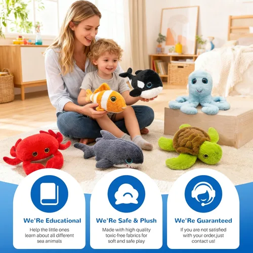 Vista 6 de 6 animales de peluche de animales marinos pequeños a granel, animales marinos, peluches suaves de animales marinos, lindos peluches de tortuga