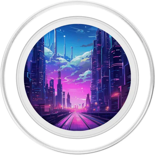 Vista 2 de Synthwave City At Night Vaporwave Retrowave PopSockets MagSafe PopGrip for iPhone