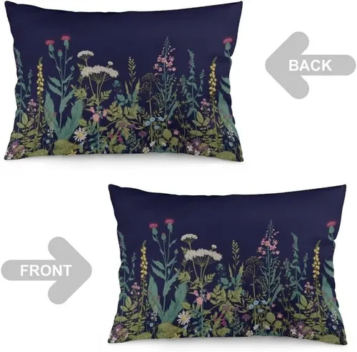 Vista 6 de Juego de 2 fundas de almohada florales de tamaño Queen, color verde salvia, plantas de flores silvestres, hierbas florales vintage y botánicas
