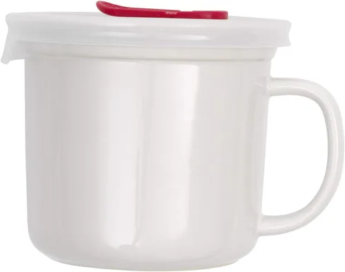 Vista 4 de GoodCook Taza de cerámica apta para microondas de 20 onzas con tapa ventilada, color blanco