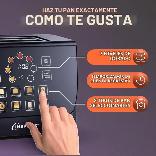 Vista 3 de Inspirex - Tostadora de palanca con pantalla táctil de dos rebanadas, color negro