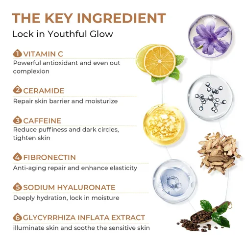 Vista 3 de Suero de vitamina C para la cara 84% suero Super C para mujeres mayores de 70 años, con vitamina C ácido hialurónico cafeína para piel madura
