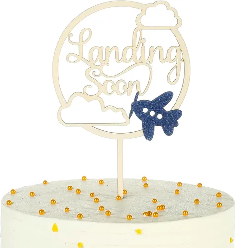 Vista 7 de Landing Soon - Decoración personalizada para tartas de avión de madera, decoración de baby shower