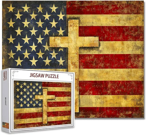 Vista 13 de Rompecabezas de 1000 piezas con la bandera americana y águila para adultos, rompecabezas del 4 de julio, para juegos de actividades familiares