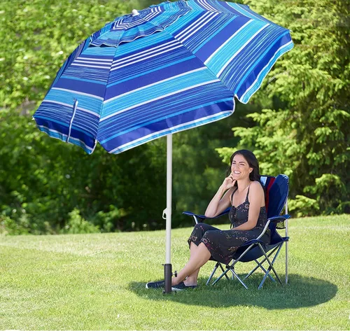 Vista 6 de AMMSUN Sombrilla de playa resistente de 6.5 pies para arena con inclinación y ventilación de aire, refugio solar, protección UV 50+, sombrillas