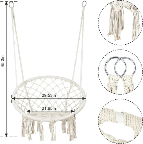 Vista 10 de Silla colgante de macramé para dormitorio, hamaca columpio para interiores y exteriores