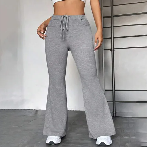Vista 2 de TBA Pantalones deportivos de cintura alta con cordón para mujer, elásticos, pantalones de yoga, pierna ancha, pantalones de entrenamiento