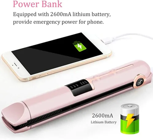 Vista 6 de Yinhing Alisador y rizador de pelo 2 en 1, carga USB inalámbrica, 3 temperaturas ajustables 165 185 205 con pantalla LED, para fino, medio corto