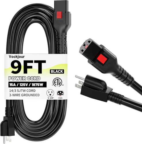 Vista 10 de Vockjour Cable de alimentación universal de 3 pies (0.93m), cobre puro ETL, negro