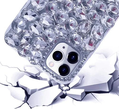 Vista 4 de Funda con purpurina para iPhone 14 Pro Max, 3D Bling Sparkle de lujo brillante con diamantes de imitación de diamantes de imitación cubierta