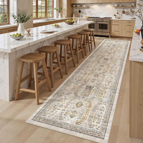 Vista 47 de befbee - Alfombra para sala de estar, lavable y resistente a manchas, con base antideslizante, ideal para dormitorio y cocina, decoración clásica