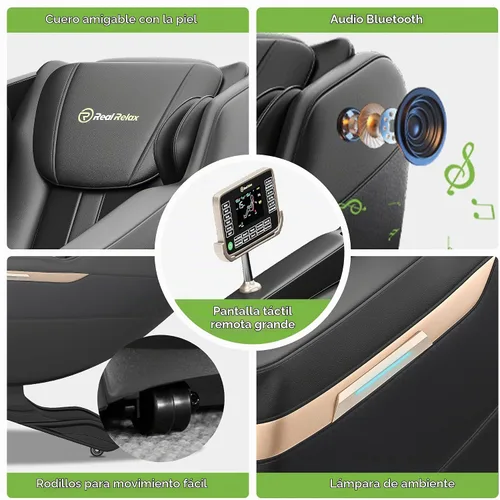 Vista 7 de Real Relax Full Body Shiatsu Massage Chair for Home Relaxation Negro y dorado
