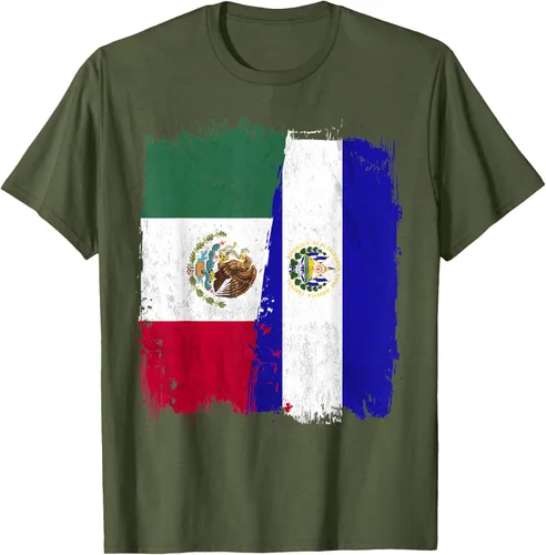 Vista 49 de Camiseta con la bandera mexicana de El Salvador con la mitad de la bandera mexicana de El Salvador