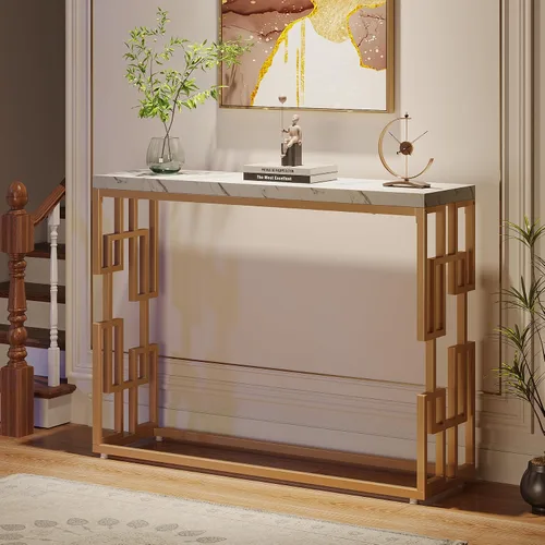 Vista 6 de Tribesigns Mesa consola moderna para entrada, mesa de sofá de 42.5 pulgadas con mesa de mármol sintético, muebles de entrada de madera de ingeniería