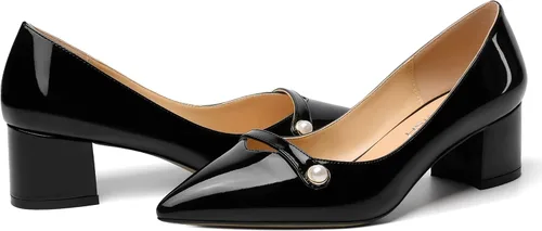 Vista 6 de ROSERWISH Vestido de fiesta para mujer, zapatos de tacón bajo grueso y puntiagudo, de 2 pulgadas