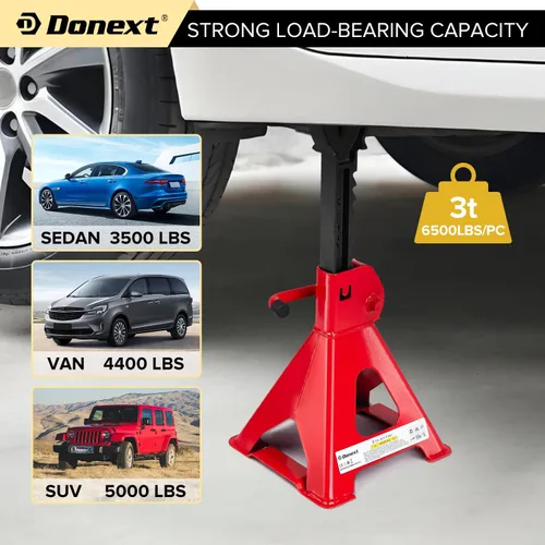 Vista 5 de Jack Stands 3 toneladas (6,500 lb) de acero de capacidad, 1 par de soportes de elevación rojos ajustables
