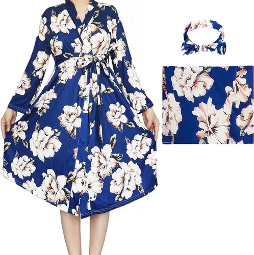 Vista 19 de SUFEINI Conjunto de Bata de Maternidad y Manta Envolvente para Bebé a Juego, Bata de Mamá con Manta Receptora Ropa de Dormir para Niñas y Niños
