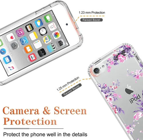 Vista 2 de Funda para iPod Touch 6/Touch 5/Touch 7 con protector de pantalla de vidrio templado, diseño floral a prueba de golpes, cubierta protectora