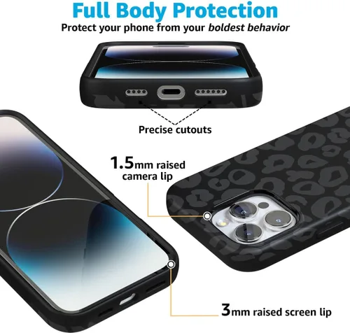 Vista 5 de Casely - Funda protectora para iPhone 16 Pro, diseño Into the Wild, leopardo negro, colección Bold, compatible con MagSafe