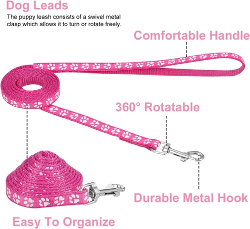 Vista 4 de BOUMUSOE Juego de 2 collares y correas para perro, collar para cachorro y correa con hebilla de liberación rápida, collar ajustable con estampado