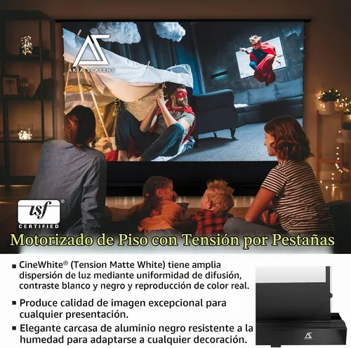 Vista 4 de Akia Screens AK-FMT102UH2 Pantalla de proyector motorizada de 102 pulgadas con control remoto, Tab-Tension CineWhite, UST Short & Standard Throw