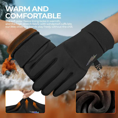 Vista 4 de rivmount Guantes de invierno cálidos para niños, pantalla táctil, impermeables, ciclismo, correr, esquí, al aire libre, clima frío para niños y niñas