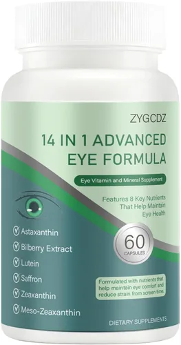 Vista 6 de Suplemento avanzado de vitaminas para los ojos 14 en 1 con luteína, zeaxantina, extracto de arándano y zinc para adultos, apoya la visión, la mácula