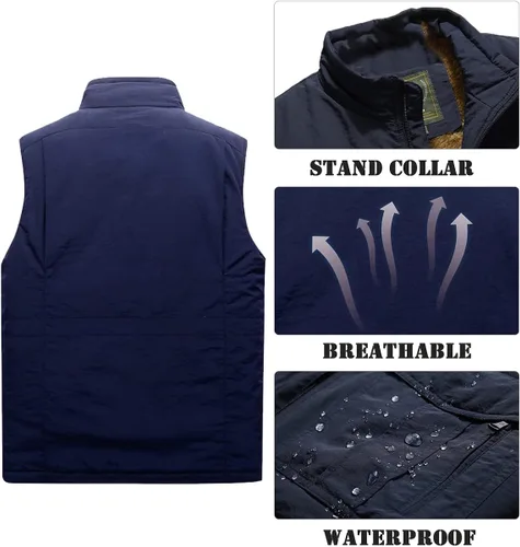Vista 3 de Msmsse Chaleco acolchado de invierno para hombre, chaleco acolchado con cuello alto, chaleco acolchado cálido