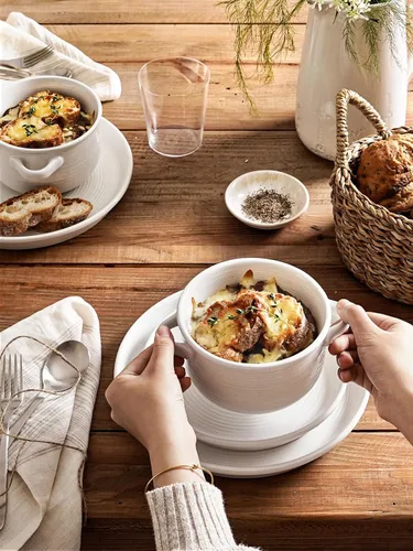 Vista 7 de LE TAUCI Cuencos para sopa con asas - 28 oz de cerámica sin plomo para sopa de cebolla francesa, aptos para horno y microondas, diseño resistente al