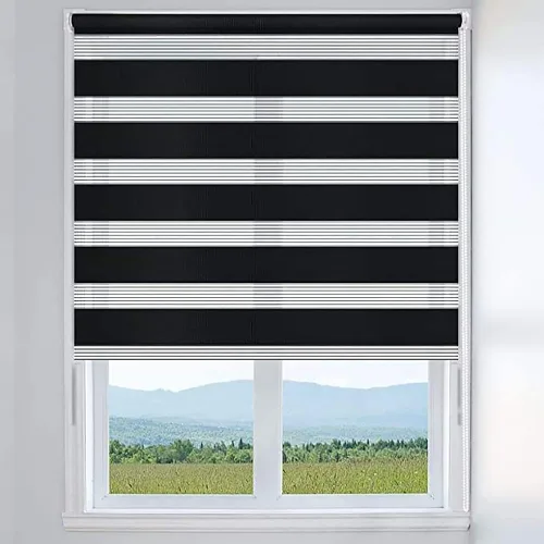 Vista 4 de Persianas de cebra inalámbricas para ventanas, control de luz de privacidad, tamaño personalizado, rodillo de doble capa para el hogar y la oficina