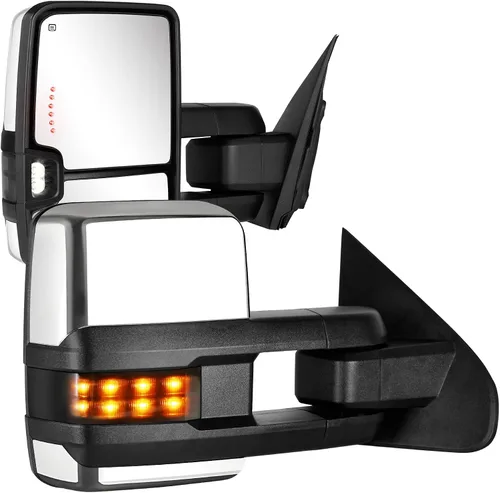 Vista 9 de Espejos de remolque negros para Chevy Silverado GMC Sierra 2014-2018 Turn Signal Backup Lamp Running Light Temp Sensor Heated Power Glass Manual