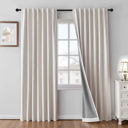 Vista 10 de Cortinas 100% opacas de lino sintético, 90 pulgadas de largo, 2 paneles para dormitorio o sala de estar, térmicas y atenuantes, con lengüetas