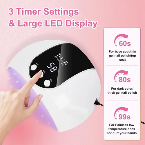 Vista 5 de LKE Lámpara de uñas LED UV de 54 W para esmalte de gel con 3 temporizadores, sensor automático, ligero portátil, 18 cuentas avanzadas para bricolaje