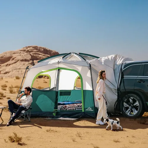 Vista 8 de JELUCAMP Tiendas de campaña SUV para acampar impermeables para 6 personas, tienda de campaña familiar para coche con accesorio para puerta trasera