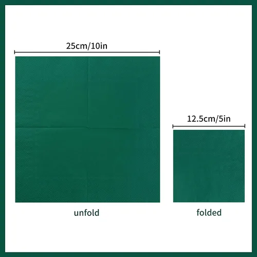Vista 2 de 100 paquetes de servilletas de cóctel de 2 capas, servilletas de postre plegadas de 5 x 5 pulgadas, servilletas desechables para cena, boda, Verde
