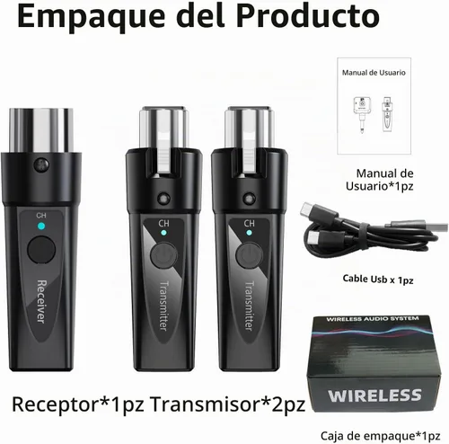 Vista 8 de Sistema de micrófono inalámbrico XLR – 2 transmisores y 1 receptor – Kit de micrófono inalámbrico de doble entrada para micrófonos dinámicos
