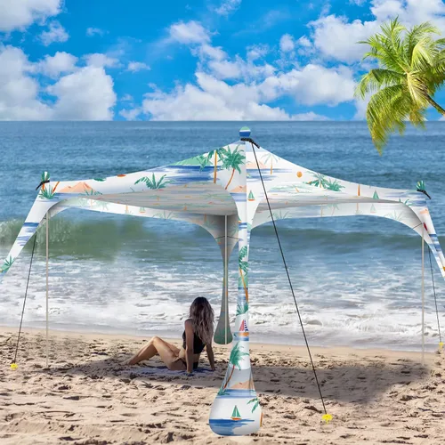 Vista 10 de Buheco - Tienda de campaña de playa, toldo desplegable de 7 x 7.5 pies, refugio solar UPF50+ con 4 postes plegables, bolsa de transporte portátil