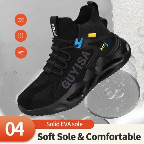 Vista 5 de KGJIANDA Zapatos de punta de acero para hombres, botas industriales de seguridad, zapatos ligeros y duraderos, tenis de alta calidad de construcción