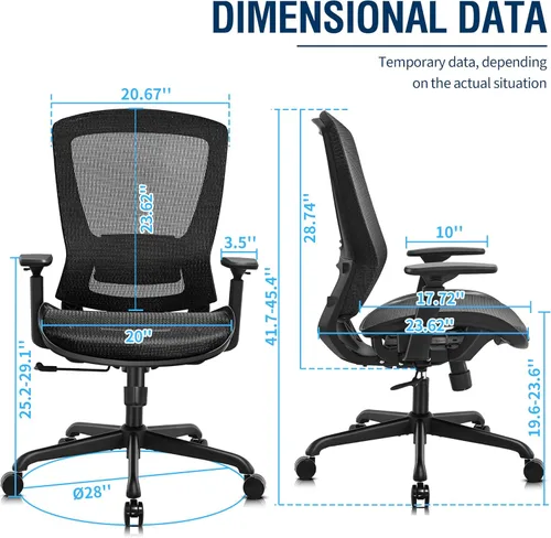 Vista 3 de ELABEST Silla de oficina de malla, silla de escritorio ergonómica para computadora, silla de tarea resistente - Soporte lumbar y reposabrazos